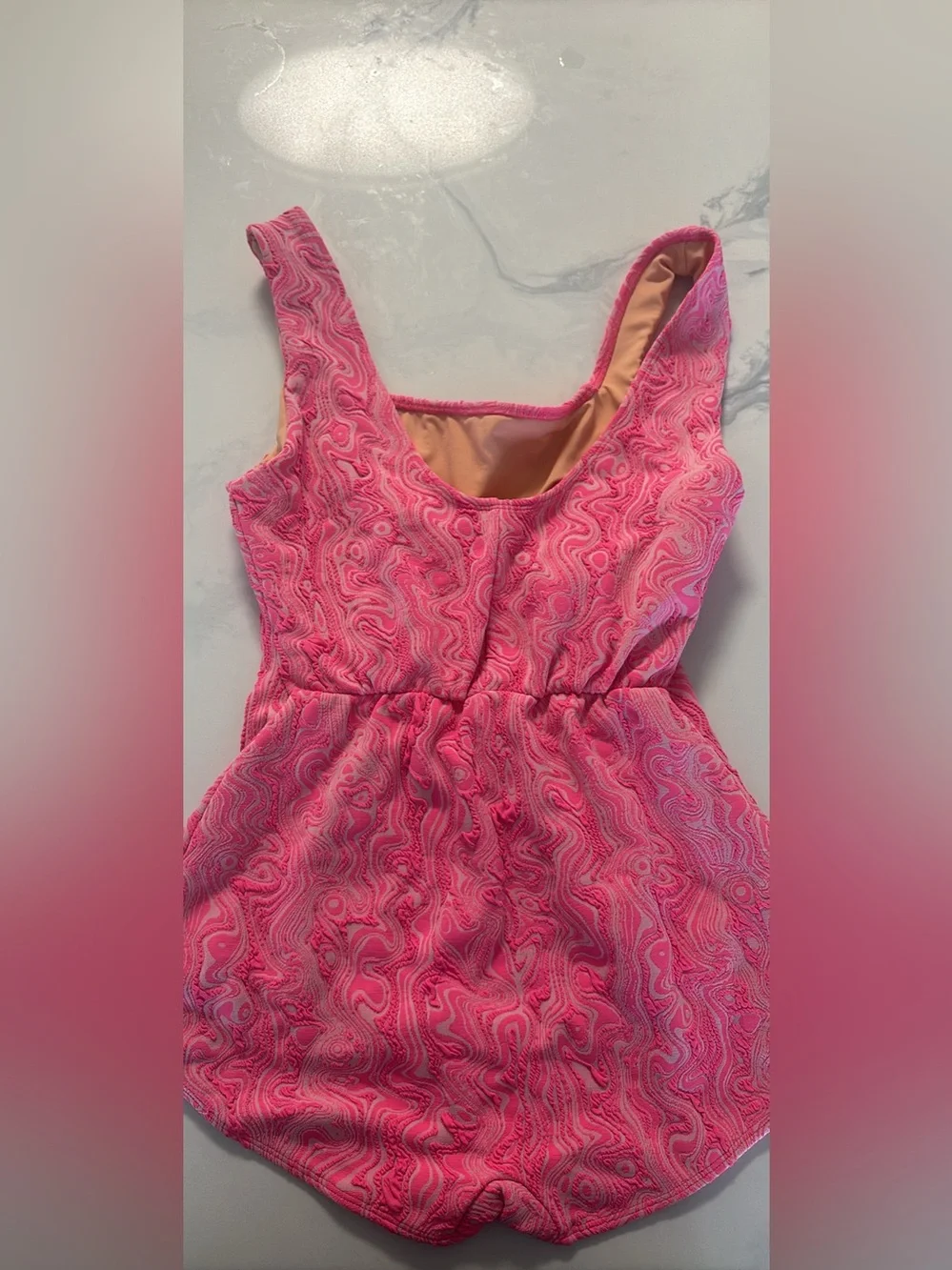 Fitted Pink Textured Square-Neck Tofino Seea XL bathing suit